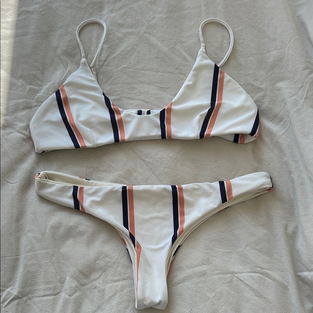 Tavik Striped Bikini Set - White, navy blue, nude
